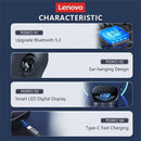 Lenovo-LP75 TWS Fones de Ouvido Esportivos Bluetooth 5.3, Fones de Ouvido Sem Fio, Impermeável, Hi Fi, Estéreo, Redução de Ruído, Fones de Ouvido Microfone, Novo - Primeiro Mundo