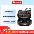 Lenovo-LP75 TWS Fones de Ouvido Esportivos Bluetooth 5.3, Fones de Ouvido Sem Fio, Impermeável, Hi Fi, Estéreo, Redução de Ruído, Fones de Ouvido Microfone, Novo - Primeiro Mundo